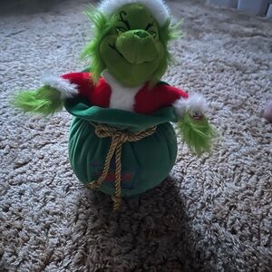 Festive Grinch Plush with Red and Green Outfit Vintage .